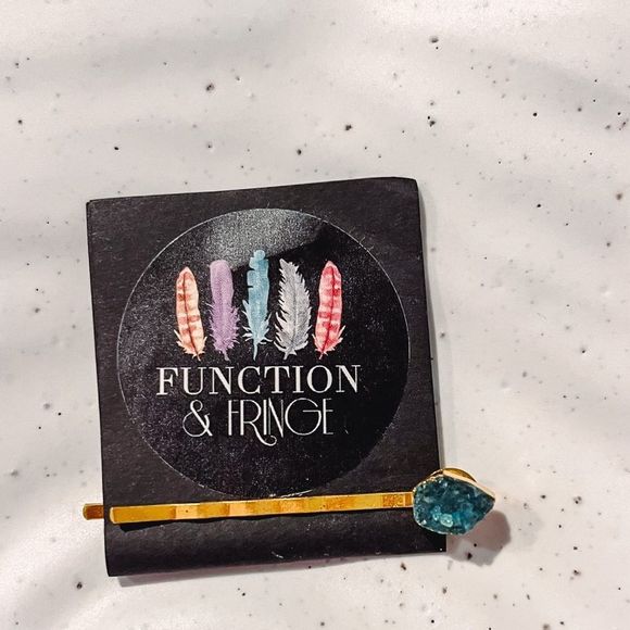NEW Function & Fringe Green/Blue and Gold Druzy Bobby Pin Style Hair Barrette - Picture 1 of 3